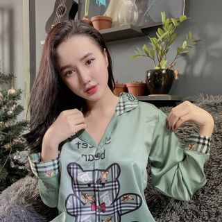 Đồ bộ mặc nhà pijama Satin in 3d gấu Karo Dài Cộc