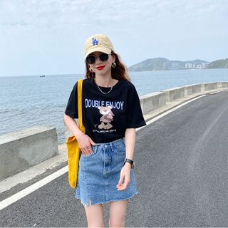 Áo thun nữ tay lỡ áo phông nữ tay lỡ freesixe form rộng hoạ tiết dễ thương mặc đôi mặc nhóm phù hop - ZZ-16 đen