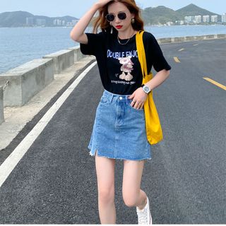 Áo thun nữ tay lỡ áo phông nữ tay lỡ freesixe form rộng hoạ tiết dễ thương mặc đôi mặc nhóm phù hop - ZZ-16 đen