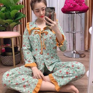 Đồ bộ pizama bèo tiểu thư kate lụa in bông