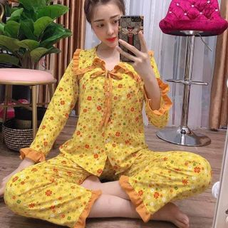 Đồ bộ pizama bèo tiểu thư kate lụa in bông