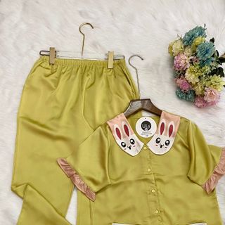 Đồ bộ pizama Satin tiểu thư in thỏ Dài Cộc