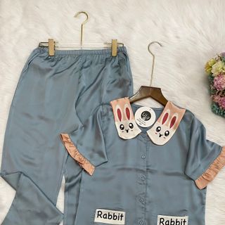 Đồ bộ pizama Satin tiểu thư in thỏ Dài Cộc