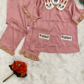 Đồ bộ pizama Satin tiểu thư in thỏ Dài Cộc