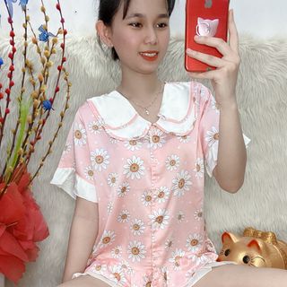 Đồ bộ pizama Satin tiểu thư 2lá in bông Đùi cộc
