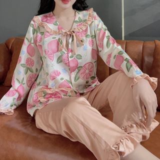 đồ bộ pịama Satin tiểu thư trái cam