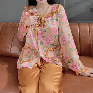 đồ bộ pịama Satin tiểu thư trái cam