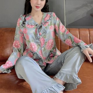 đồ bộ pịama Satin tiểu thư trái cam