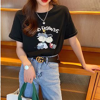 Áo thun nữ tay lỡ áo phông nữ tay lỡ freesixe form rộng hoạ tiết dễ thương mặc đôi mặc nhóm phù hop - ZZ-16 trắng