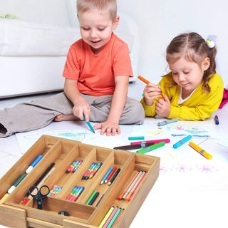 Khay gỗ tre 6 ngăn và 2 ngăn mở rộng kéo giãn đựng muỗng nĩa đũa, dụng cụ bếp, đồ chơi và dụng cụ học tập, đựng dụng cụ trang điểm và dụng cụ gia đình - cao cấp sản xuất tại Việt Nam