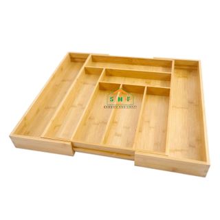 Khay gỗ tre 6 ngăn và 2 ngăn mở rộng kéo giãn đựng muỗng nĩa đũa, dụng cụ bếp, đồ chơi và dụng cụ học tập, đựng dụng cụ trang điểm và dụng cụ gia đình - cao cấp sản xuất tại Việt Nam