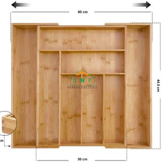 Khay gỗ tre 6 ngăn và 2 ngăn mở rộng kéo giãn đựng muỗng nĩa đũa, dụng cụ bếp, đồ chơi và dụng cụ học tập, đựng dụng cụ trang điểm và dụng cụ gia đình - cao cấp sản xuất tại Việt Nam