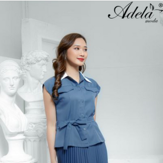 Set áo cổ bẻ + CV xếp ly A01017