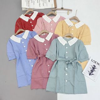 Đầm kẻ cổ trắng