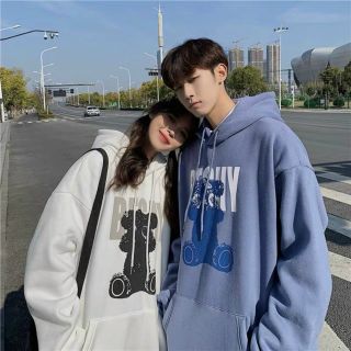 Áo hoodie thun nỉ ngoại in hình gấu cute nón 2 lớp