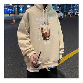 Áo hoodie thun nỉ ngoải in hình ly trà sữa MBQBQBURE nón 2 lớp