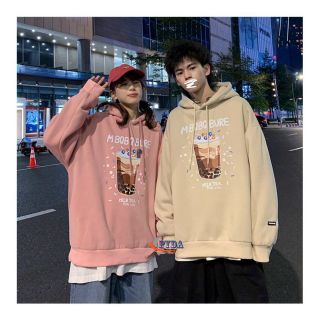Áo hoodie thun nỉ ngoải in hình ly trà sữa MBQBQBURE nón 2 lớp