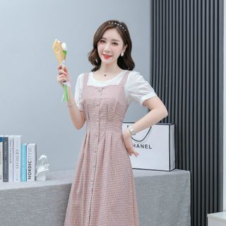 Váy kẻ 2 dây liền áo