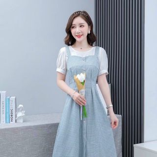 Váy kẻ 2 dây liền áo