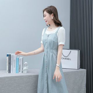 Váy kẻ 2 dây liền áo
