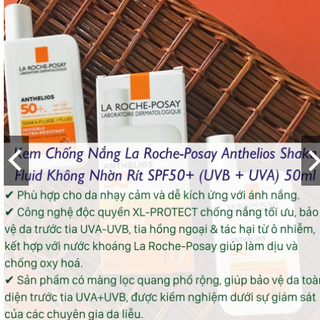 Kem Chống Nắng LA ROCHE-POSAY Anthelios Shaka Fluid Invisible SPF50+ Dùng Được Cho Da Nhạy Cảm (50ml) ( )