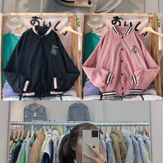 Áo khoác nhung kiểu bomber logo thêu RA