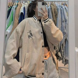 Áo khoác nhung kiểu bomber logo thêu RA
