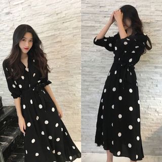 ĐẦM XOÈ CHẤM BI TAY BO - DT1506 - xưởng may đô thành Q3