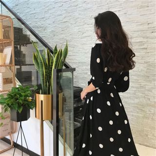 ĐẦM XOÈ CHẤM BI TAY BO - DT1506 - xưởng may đô thành Q3