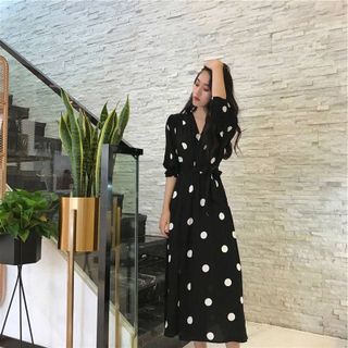 ĐẦM XOÈ CHẤM BI TAY BO - DT1506 - xưởng may đô thành Q3