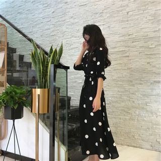 ĐẦM XOÈ CHẤM BI TAY BO - DT1506 - xưởng may đô thành Q3