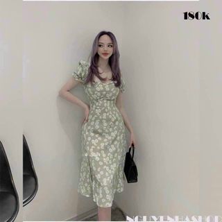ĐẦM CÚC HỌA MI TAY CON HAI MÀU Y HÌNH