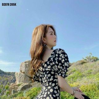 ĐẦM CÚC HỌA MI TAY CON HAI MÀU Y HÌNH