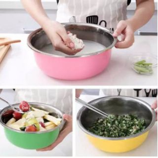Bộ 3 chậu inox đựng thực phẩm , màu sắc đa dạng
