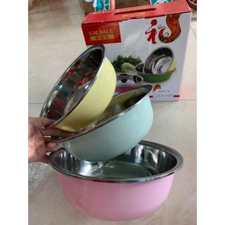 Bộ 3 chậu inox đựng thực phẩm , màu sắc đa dạng
