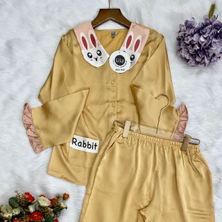 Kho sỉ đồ bộ ngủ pizama Satin tiểu thư in 3d thỏ Dài Dài