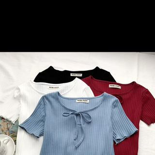 Áo croptop thun ôm cuốn biên cột nơ