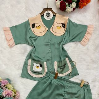 Sỉ đồ bộ pizama Satin lá sen in Gấu Nâu Đùi