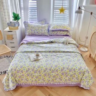 Bộ Chăn Ga Gối Cotton Đũi Hàn, Chăn Trần Bông