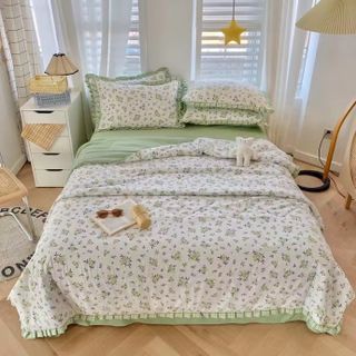 Bộ Chăn Ga Gối Cotton Đũi Hàn, Chăn Trần Bông