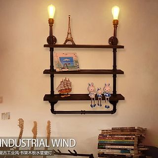 Kệ ống nước kệ treo tường 3 tầng Kiêm đèn tường và giá treo decor bằng ống săt độc lạ bền đẹp trang trí