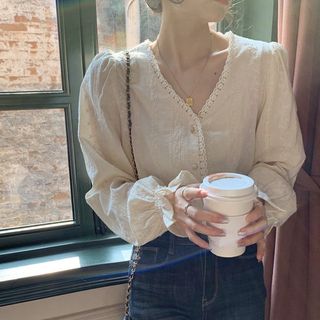Áo sơ mi nữ cao cấp, phối viền ren xinh xắn, màu sắc trang nhã, thanh lịch NV0654