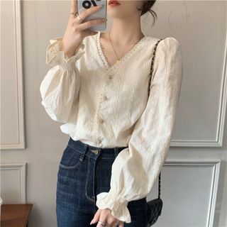 Áo sơ mi nữ cao cấp, phối viền ren xinh xắn, màu sắc trang nhã, thanh lịch NV0654