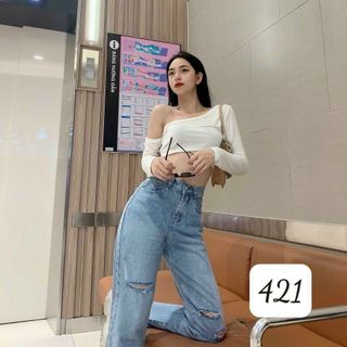 Quần baggy jean nữ rách gối Ms421