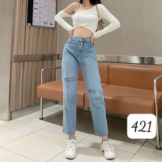 Quần baggy jean nữ rách gối Ms421