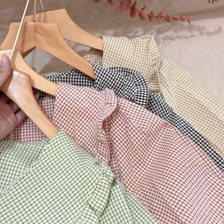 Áo kiểu caro cổ bèo
