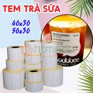 Cuộn 900 tem trà sữa 40x30 - Tem nhiệt in tem nhãn, in mã vạch, in tem phụ 40x30mm - 4x3cm.