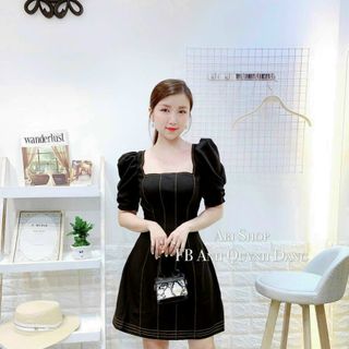 Đầm Đen Xoè Tay Ngắn Cúp Ngực