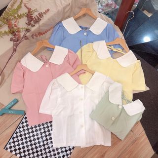 Áo kiểu xô phối cổ trắng