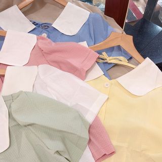Áo kiểu xô phối cổ trắng